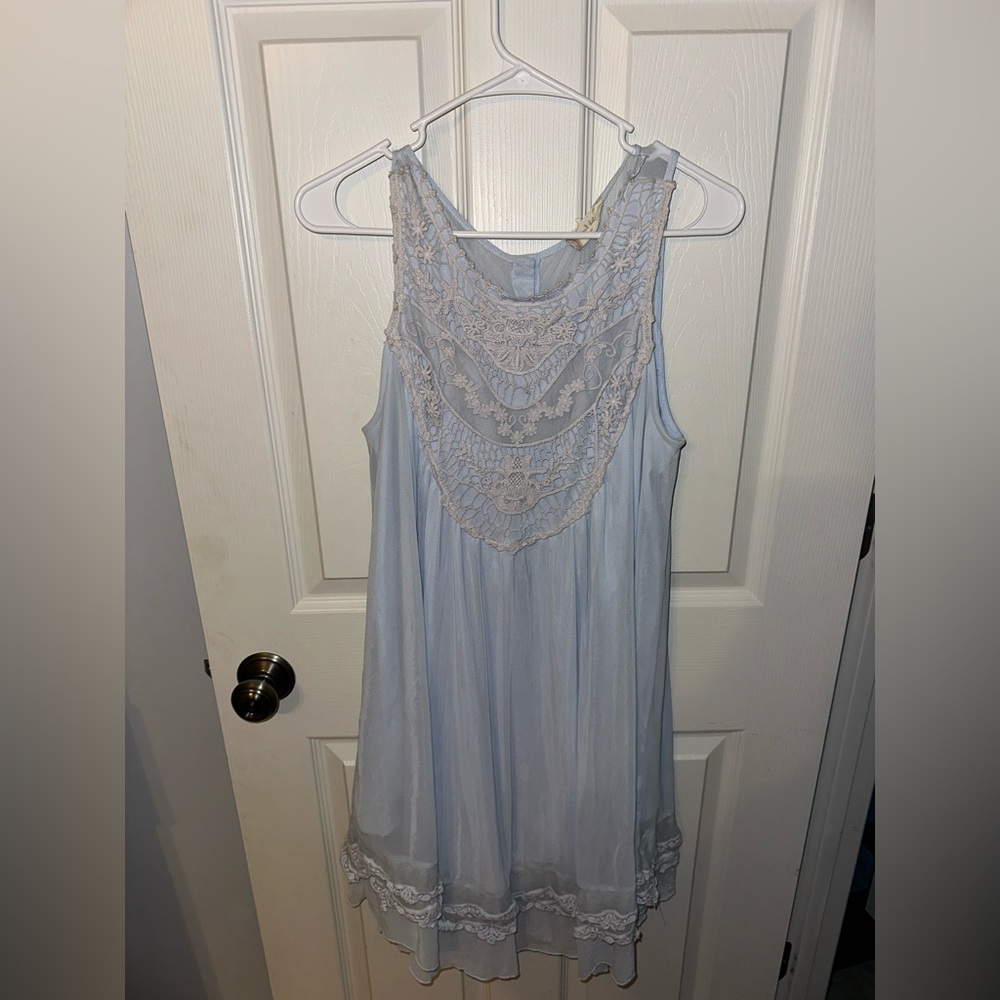 Light Blue Dress Lace Print Dress